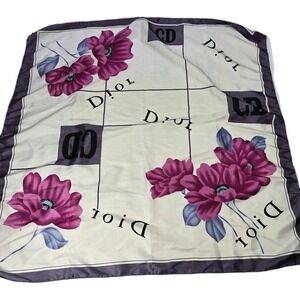 Vintage Dior Silk Scarf‎ - Neck Wrap Fuchsia and Blue Floral FU GUI HUA